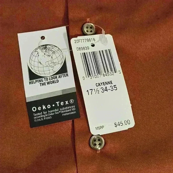 🛑 NWT Van Heusen Mens Cayenne Colored Dress Shirt Size 17.5 34/35 Reg Fit - Picture 6 of 8